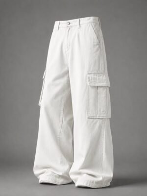 Men's White Authentic Straight Fit Cargo Trousers